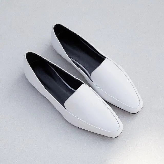 2020 superstar genuine leather slip on square toe loafers solid women flats spring sweet concise mature brand driving shoes L05