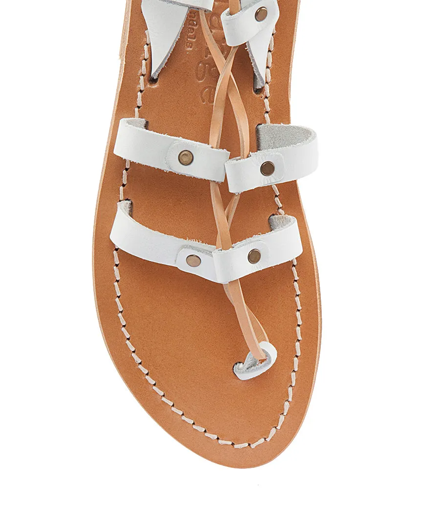 ACHILLE ANKLE TIED FLAT SANDALS WHITE