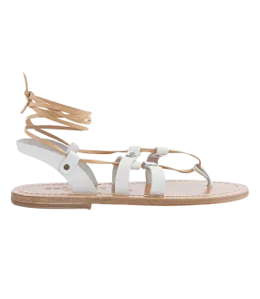 ACHILLE ANKLE TIED FLAT SANDALS WHITE