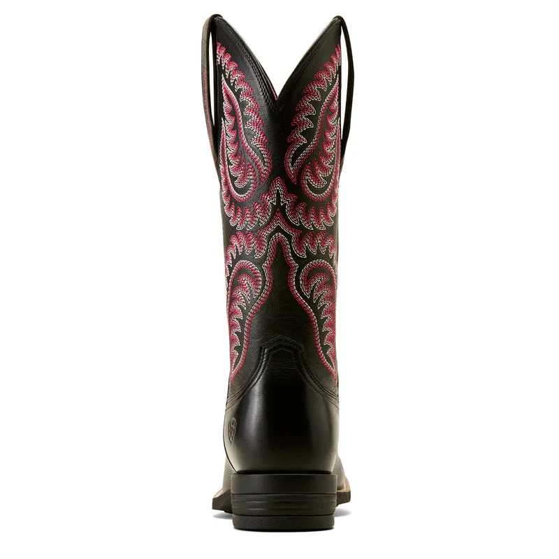 'Ariat' Women's 12" Cattle Caite Stretchfit Western Square Toe - Black Deertan / Madison Avenue