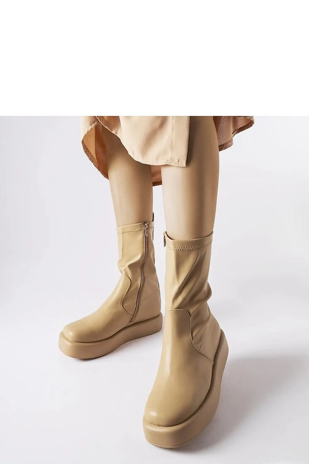 Beige platform ankle boots