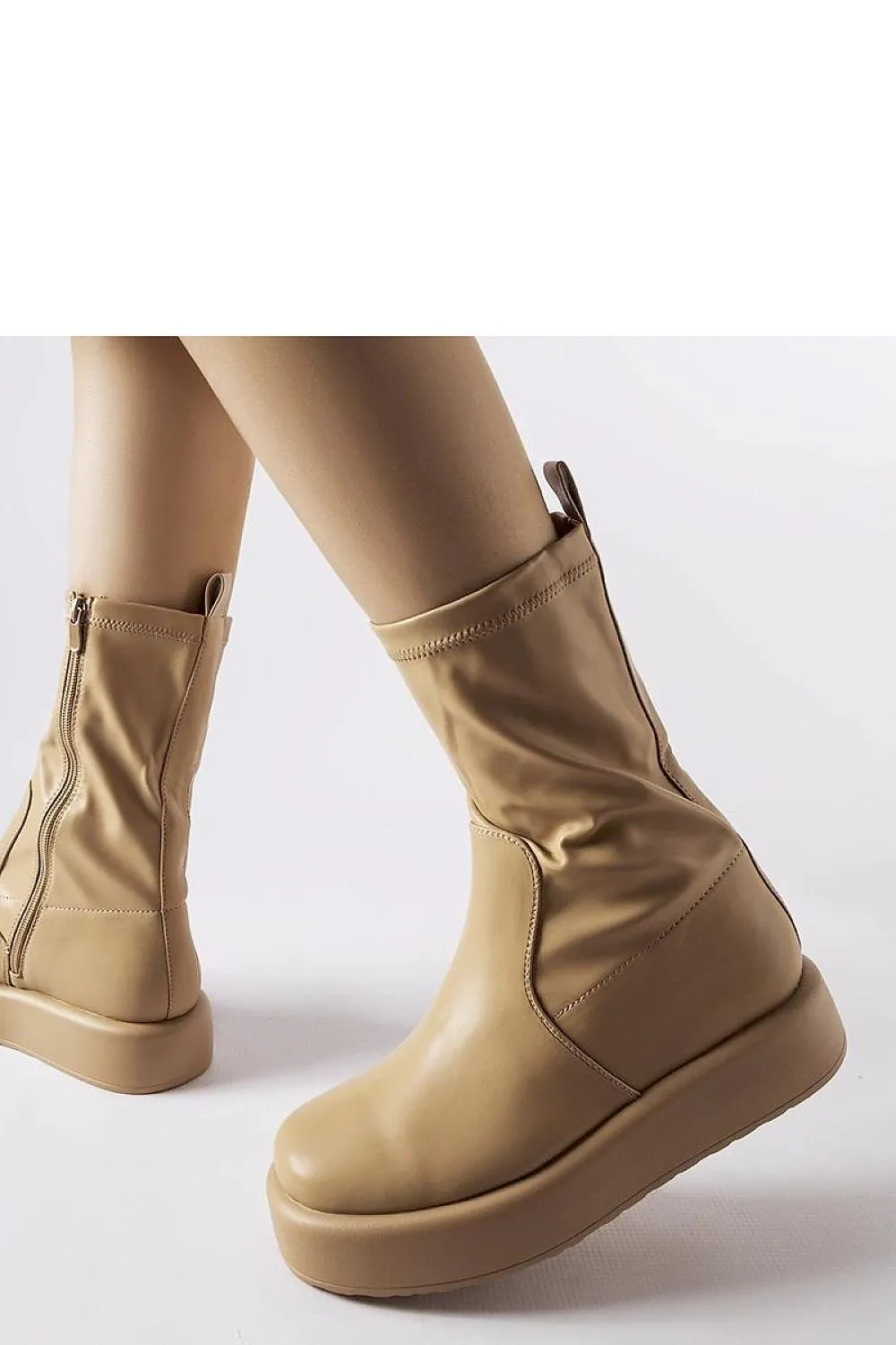 Beige platform ankle boots