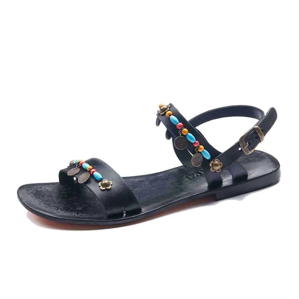 Black Open Toe Ankle Straps Sandals For Womens