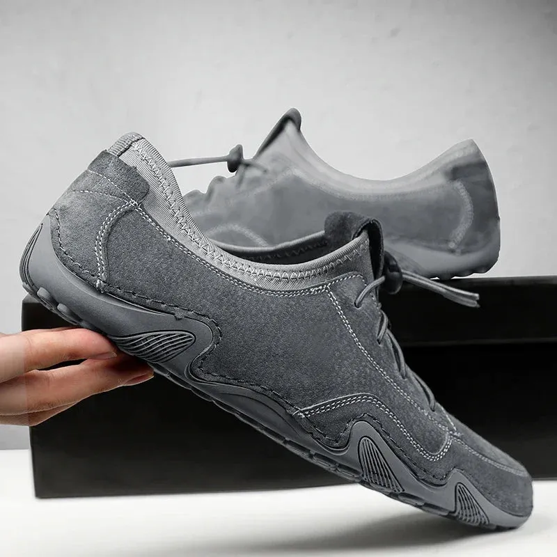 Hnzxzm Spring Summer Men's Loafers Outodor Comfortable Flat Casual Shoes Men Breathable Slip-On Soft Cow Suede Leather Shoes