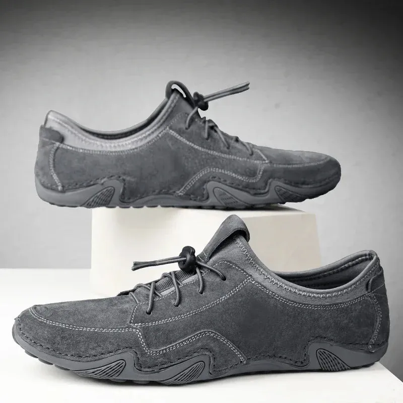 Hnzxzm Spring Summer Men's Loafers Outodor Comfortable Flat Casual Shoes Men Breathable Slip-On Soft Cow Suede Leather Shoes