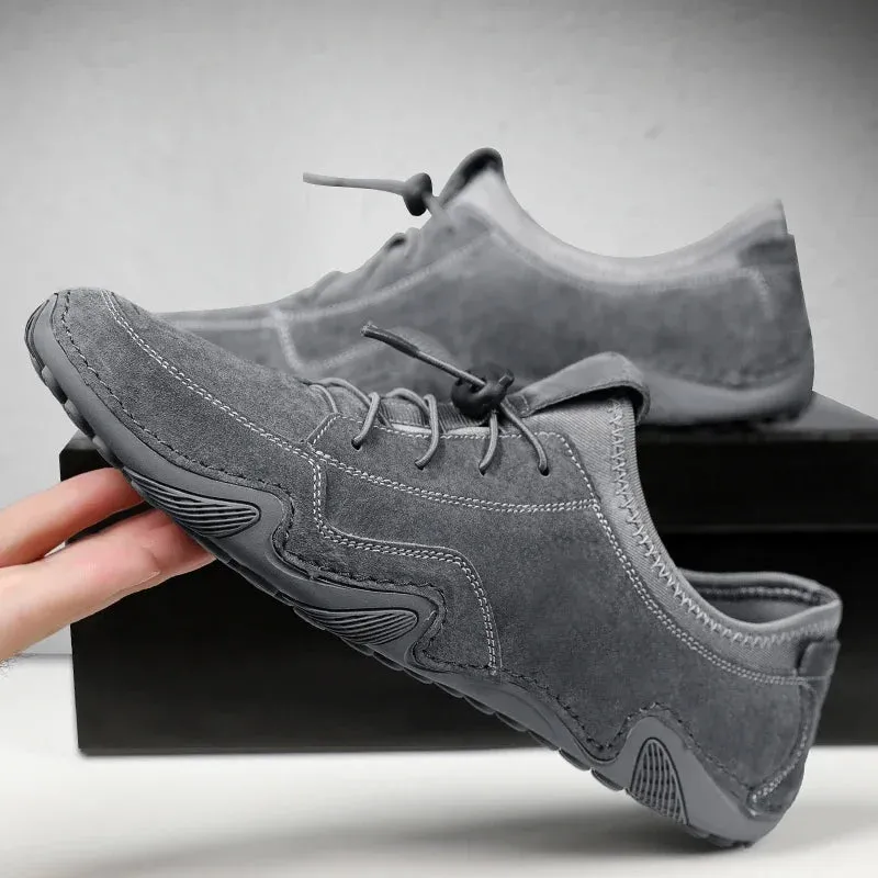 Hnzxzm Spring Summer Men's Loafers Outodor Comfortable Flat Casual Shoes Men Breathable Slip-On Soft Cow Suede Leather Shoes
