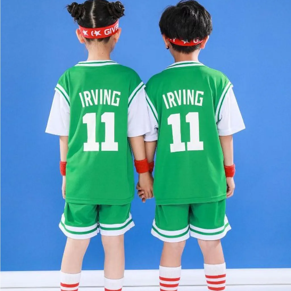 Kids Boston Basketball Jersey No.11 Green Bball Shorts and Shirt Kits for Boys Girls