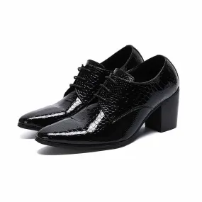 Men's Croc Embossed Patent Leather Height Increasing Lace-Up Loafers