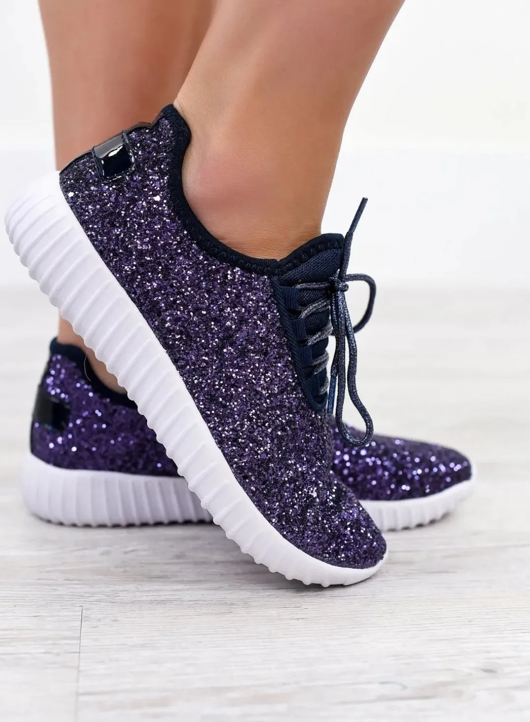 Navy Blue Glitter Glam Sneakers