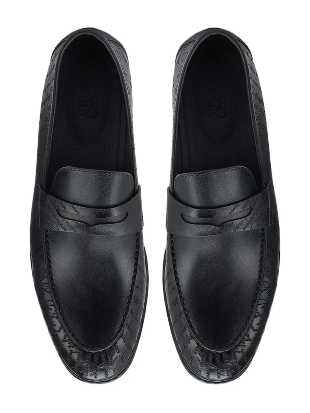 Navy Signato Leather Loafers