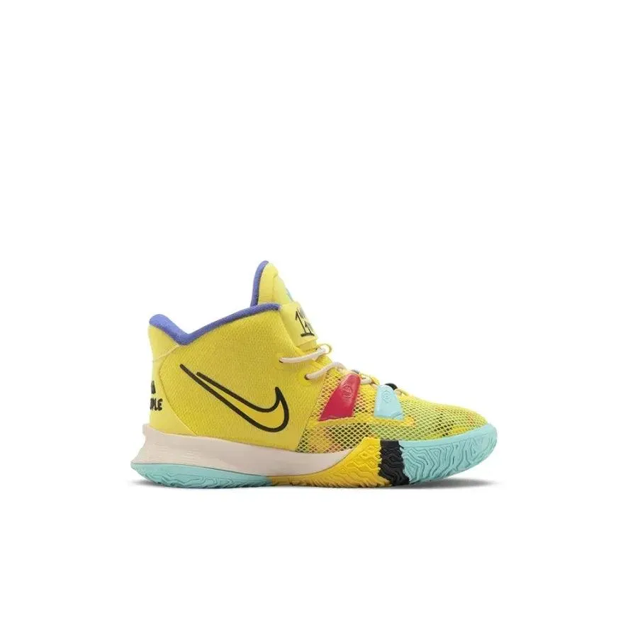 Nike Kyrie 7 mid-top kids board shoes velcro anti-slip shock absorption shoes purple yellow