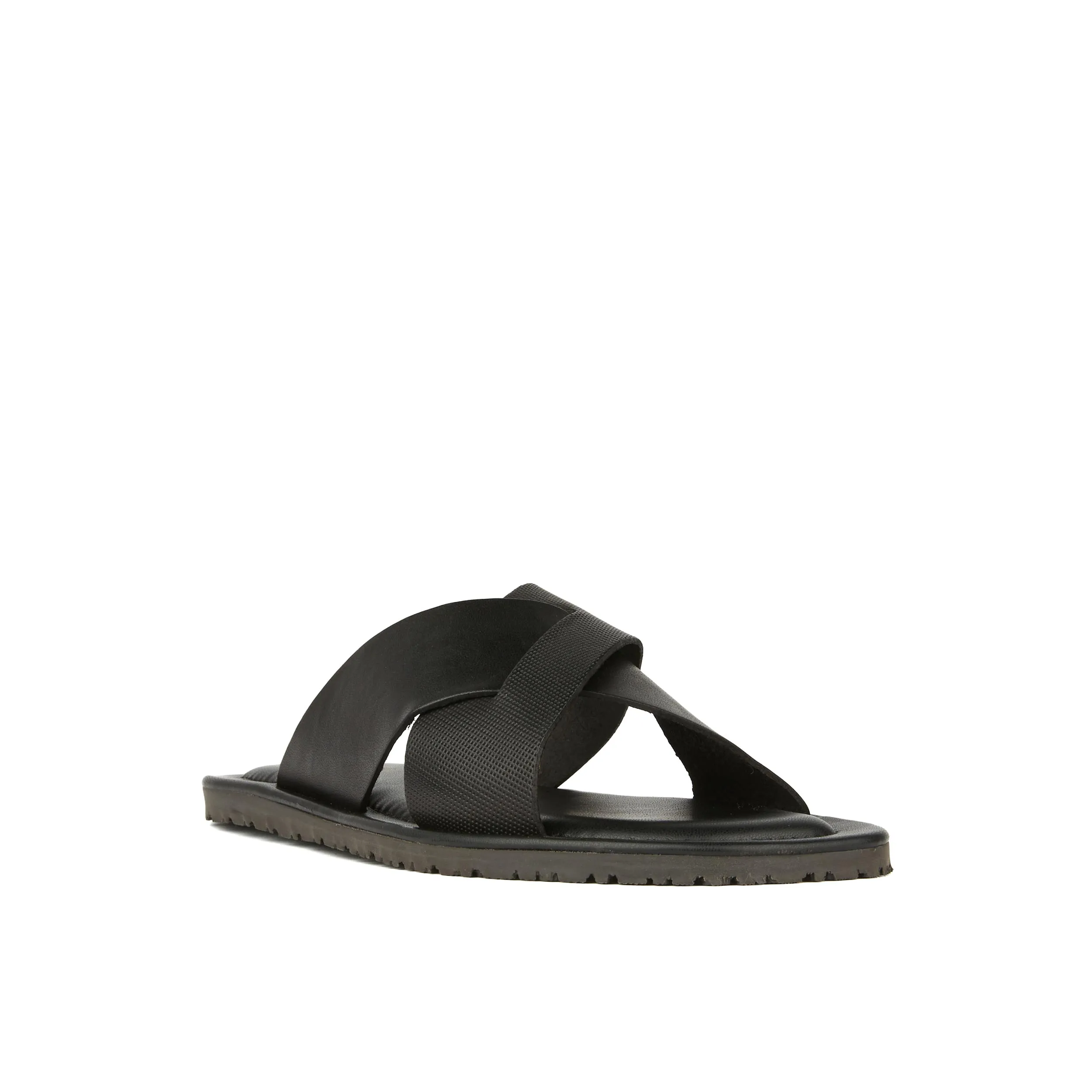 Port - Black - Men's criss cross straps leather sandal in black
