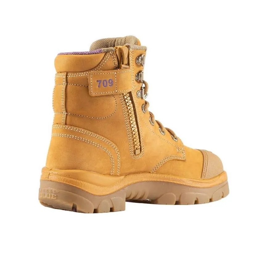 Steel Blue Wheat Ladies Argyle Zip Sided Lace Up Steel Toe Cap Safety Boot With Scuff Cap (512709) (Pre-Order)