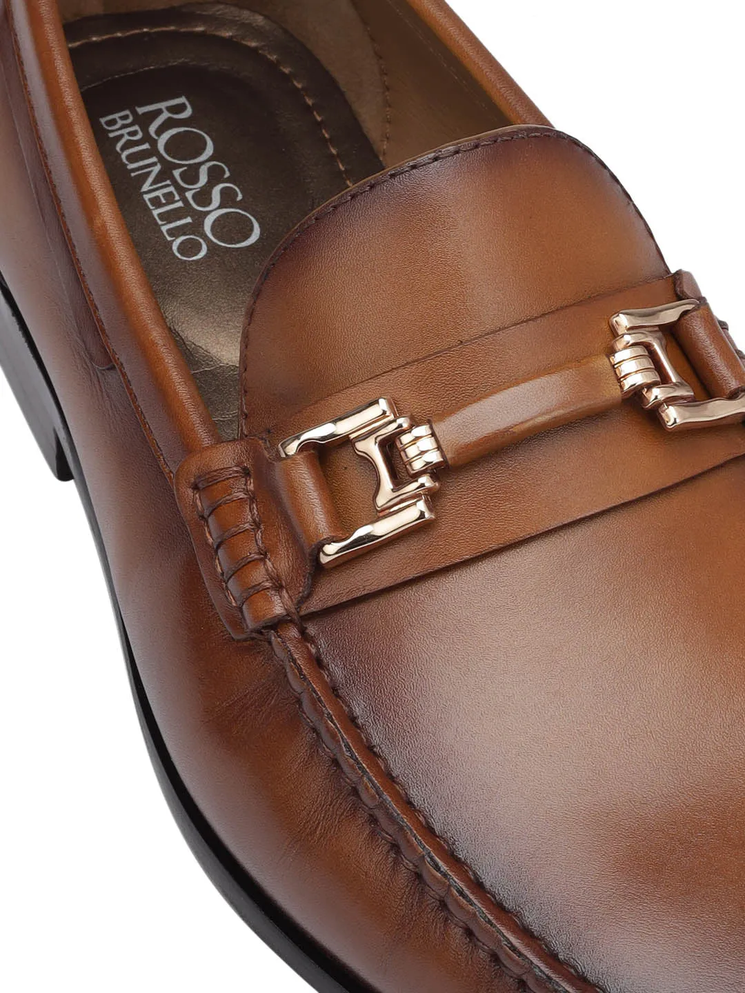 Tan Leather Loafers With Panel On Top