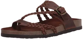 White Mountain Hayleigh Brown Leather Flats Casual Slip On Footbeds Sandals