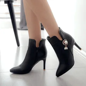 Women's Autumn/Winter High-Heeled Ankle Boots With Decorative Flower