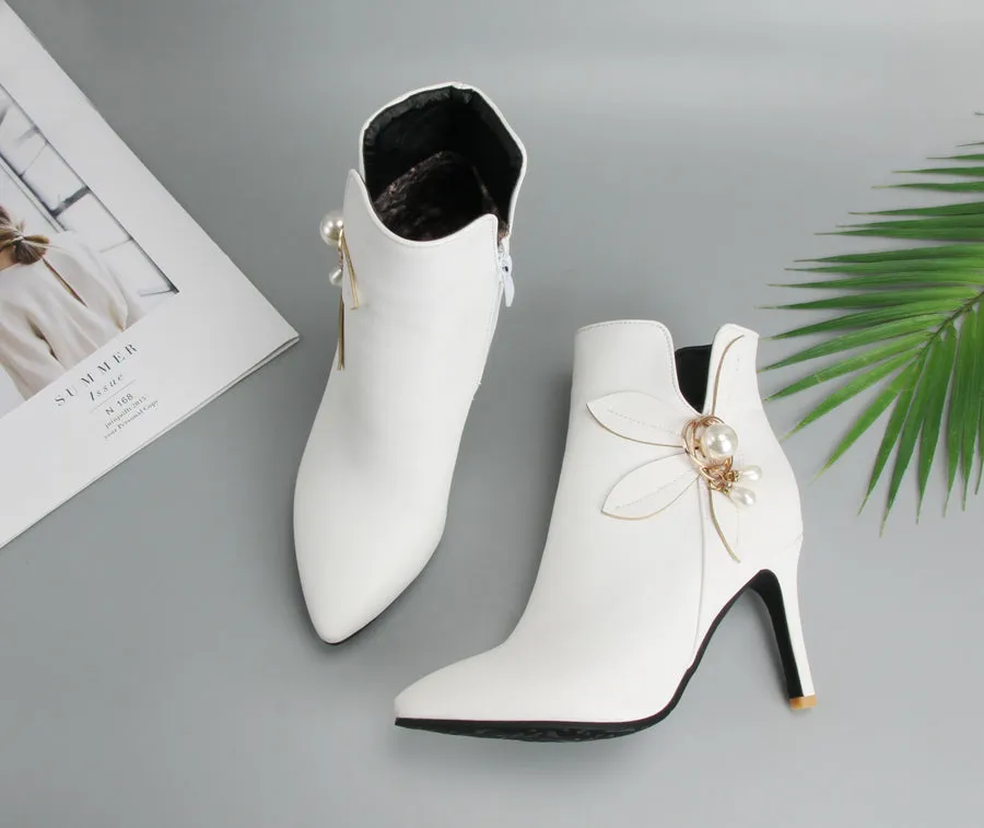 Women's Autumn/Winter High-Heeled Ankle Boots With Decorative Flower