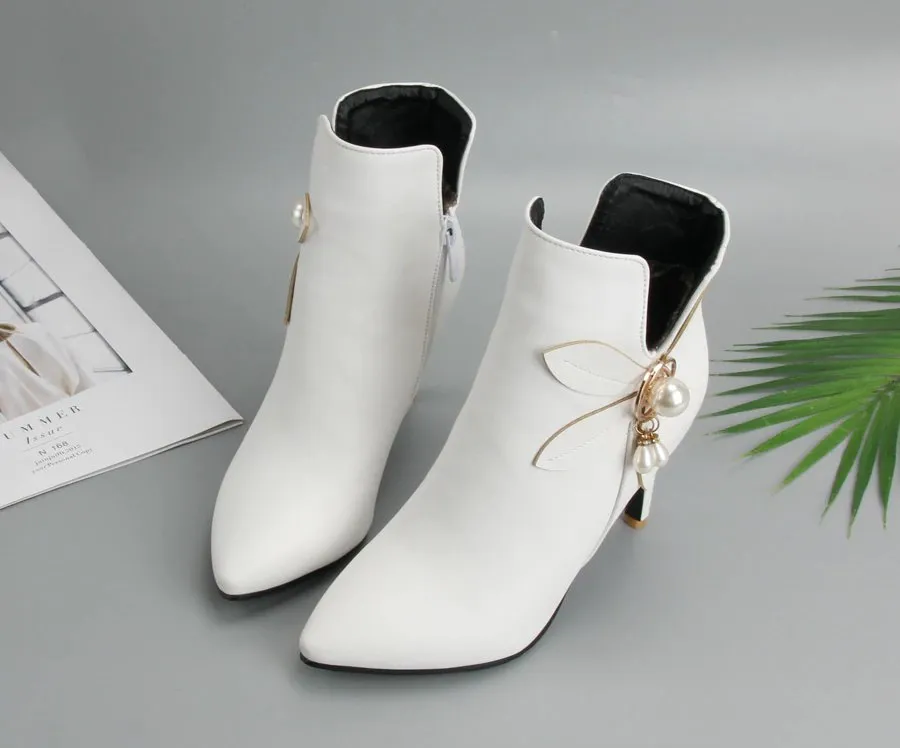 Women's Autumn/Winter High-Heeled Ankle Boots With Decorative Flower