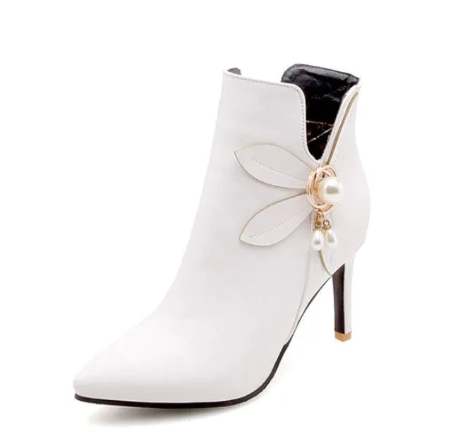 Women's Autumn/Winter High-Heeled Ankle Boots With Decorative Flower