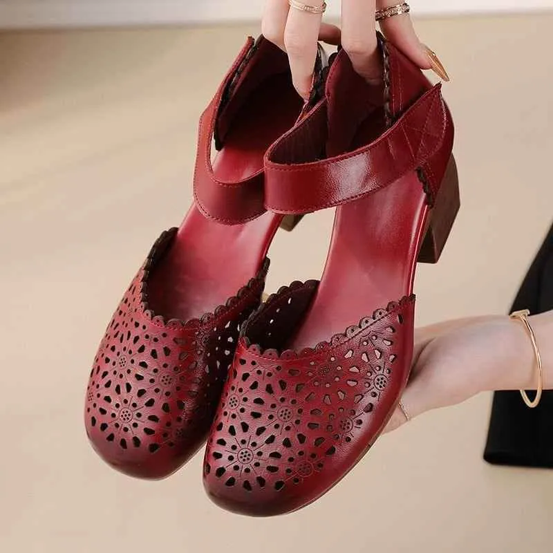Women's Casual Shoes DX150 - Soft Leather Thick Heels Sandals