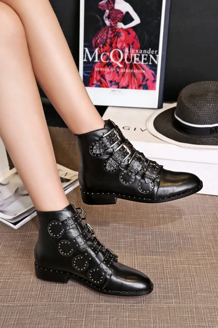 Women's Winter PU Leather Ankle Boots With Decorative Buckles